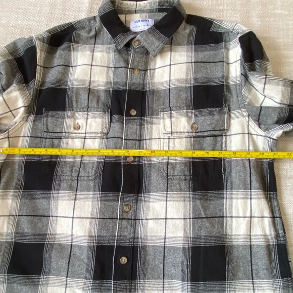 Old Navy Mens Black White Cotton Flannel Relaxed Fit Casual Shirt- Sz-L - Picture 12 of 15